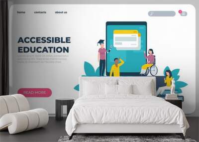 Accessible education landing page. Online learning for disabled people. Website design. Interface template with buttons. Studying assistance for handicapped persons. Vector UI mockup Wall mural