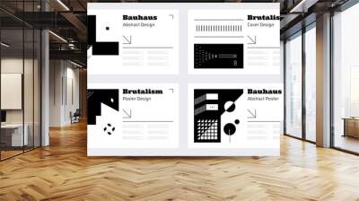 Brutalism poster layout. Abstract geometric brutalism shapes for business presentation. Brochure cover. Minimalistic black and white banners design mockup with copy space, vector set Wall mural