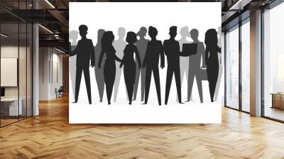 Crowd silhouette. People group shadow young friend school boy large crowd business people silhouettes. Vector illustration black shapes Wall mural