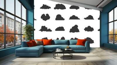 Flat clouds icon. Black spring nature shadow simplicity silhouettes. Vector illustrations various form cloud sky pictogram set on white background for digital technology Wall mural