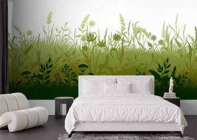 Grass silhouette. Marsh and swamp plains with weed and plants, cartoon wavy meadow. Vector grassland landscape field with growing herbs for green lawn or label organic clean pasture Wall mural