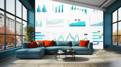 Histogram charts. Business infographic template with stock diagrams and statistic bars, line graphs and charts for presentation and finance report. Vector set charting on dashboard Wall mural