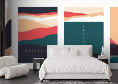 landscape minimal poster. abstract geometric banners with mountains lakes and waves. vector illustra Wall mural