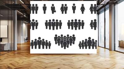 Person group. People silhouette icons. Citizen crowd statistics and team communication concept. Company employee pictograms. Signs of alone standing man or woman. Vector symbols set Wall mural