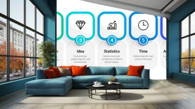 Process diagram. Flowchart graphic template, evolution sequence infographic, simple option process chart. Vector step timeline diagram Wall mural