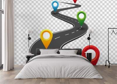 Road infographics. Winding road to success with pin pointers. Business journey way. Progress vector concept Wall mural