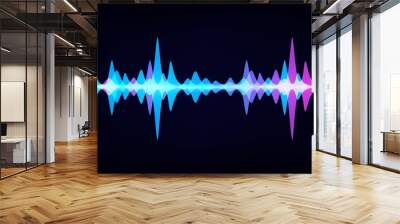 Sound wave equalizer. Modern audio spectrum. Abstract digital pulse wave. Vector waveform on dark background like soundtracks digital pattern Wall mural