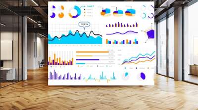 Statistic graph. Graphic bars, round infographic pie charts, circle comparison diagrams, finance business presentation elements. Analytical information visualization kit. Presentation vector set Wall mural