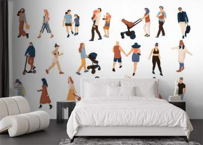 Trendy people crowd. Modern cartoon persons and couples walking in crowd, summer outdoor collection. Vector illustration many character city flat men and women walk Wall mural