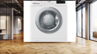 Washer. Realistic domestic electronic device. 3D household appliances for cleaning laundry at home. White automatic machine washes garment with water and detergent. Vector modern housework equipment Wall mural