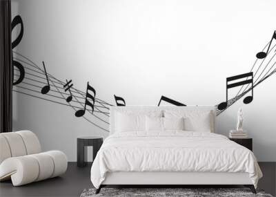 Wave note pattern, nature lines with notes and treble clef sign. Abstract black and white composition, modern graphic ornament, musician key. Classic melody, vector graphic illustration Wall mural