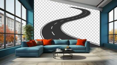 Winding road. Journey traffic curved highway. Road to horizon in perspective. Winding asphalt empty line isolated vector concept Wall mural