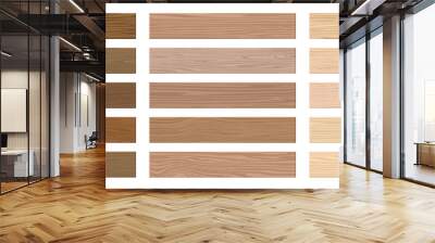 Wooden floor. Realistic interior hardwood flooring. Parquet timber samples set. Isolated decorative laminate covers. Natural materials. Lumber for building. Vector wood boards mockup Wall mural