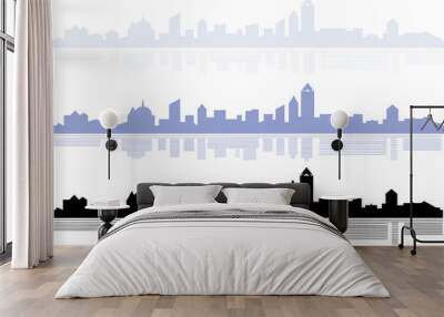 City skyline vector illustration. Urban landscape. Silhouette. Cityscape in flat style. Modern city landscape. Cityscape backgrounds. Daytime city skyline. Set. Wall mural