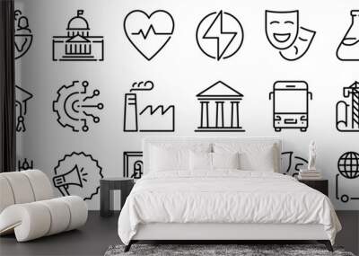 Icon set about sector of society. Line icons on transparent background with editable stroke. Wall mural