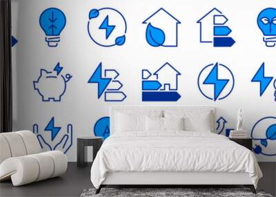 Icons in two colors about  energy efficiency and saving. Sustainable development. Wall mural