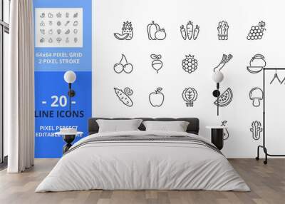 Line icons about fruit and vegetables. Pixel perfect 64x64 and editable stroke Wall mural