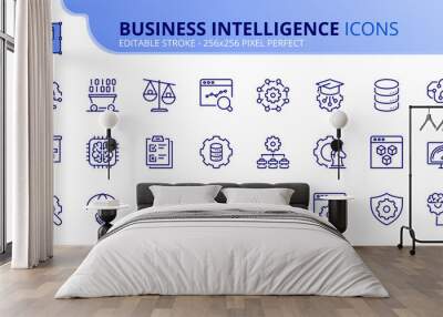 Simple set of outline icons about business intelligence Wall mural