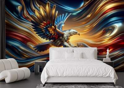 Majestic Eagle in Flight with Metallic Feathers Abstract Art Wall mural