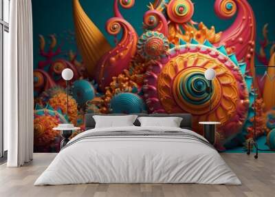 Surreal marine life forms with vibrant colors and organic shapes Wall mural