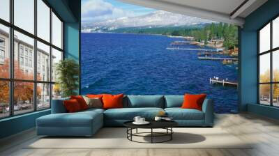 Boat Docks In Wintertime, Lake Tahoe, Nevada Wall mural