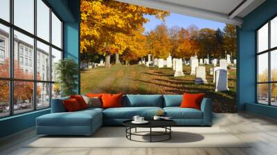 Cemetery in autumn at Brattleboro, Vermont Wall mural