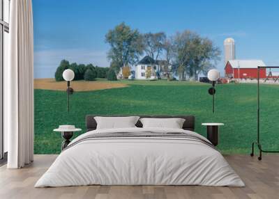 Rolling Farm Fields, Great River Road, Balltown, N.E. Iowa Wall mural