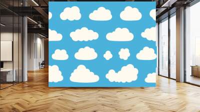 Cartoon cloud set. Clouds isolated on blue sky panorama vector collection. Cloudscape in blue sky Wall mural