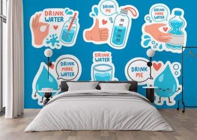 Drink more water sticker set flat design vector Wall mural