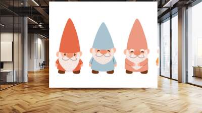 Set of cute garden gnomes. Isolated on a white background. Flat cartoon vector illustration EPS10. Wall mural