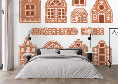 Set of isolated gingerbread houses. Traditional Christmas cookies. Vector flat illustration Wall mural