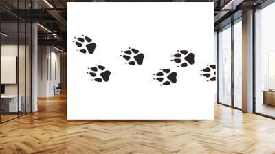 Wolf paws. Animal paw prints, vector different animals footprints black on white illustration Wall mural