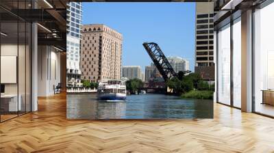 chicago river lift bridge and tour boat Wall mural