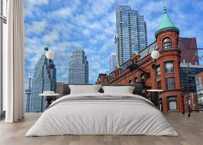 Toronto, financial district skyline in the background with Victorian flatiron building in the foreground Wall mural