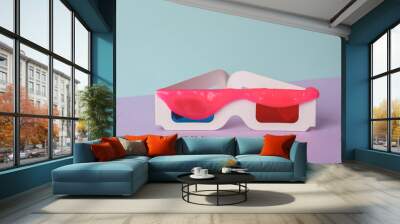 Minimalism still life. 3d glasses with slime on two tone pastel background. Fresh idea. Creative layout Wall mural