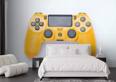 Modern yellow gamepad (joystick) on gray background. Top view. Wall mural