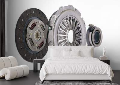 A new set of replacement automotive clutch on a white background.  Wall mural