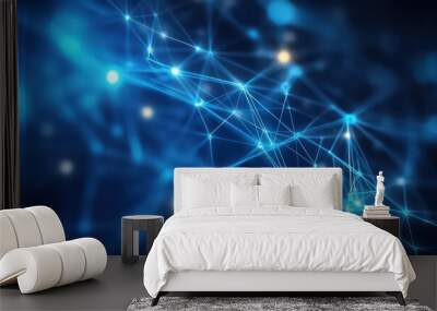 Abstract blue network glowing in the dark. Wall mural