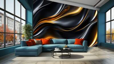 Flowing black and gold abstract glitter wave Wall mural