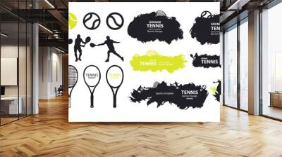 Abstract vector tennis. Collection of elements, grunge designs. Sports backgrounds with racket and ball. Set of templates for banners, flyers, posters. Wall mural