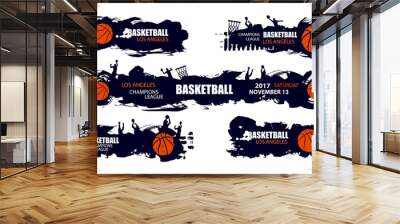 Design for basketball. Set posters for the tournament. Abstract background. Streetball. Hand drawing. Style grunge, horror, brush elements. EPS file is layered. Wall mural