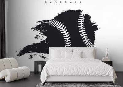 Flying abstract baseball ball isolated. Print design for t-shirt, poster, flyer. Grunge style, hand drawing. Wall mural