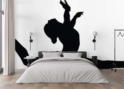 girl gymnast athlete doing split leap black silhouette Wall mural