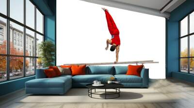 male gymnast performing on parallel bars competition artistic gymnastics isolated on transparent background Wall mural