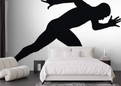 muscular sprinter runner start running black silhouette Wall mural