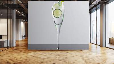 Elegant glass sculpture of a Gin and Tonic, featuring vibrant lime and cucumber accents, perfect for artistic display, generative ai Wall mural