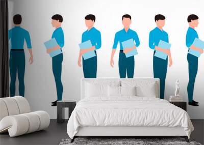 man with office document flat character vector illustration created from different angles. man with office documents flat character vector set. Wall mural