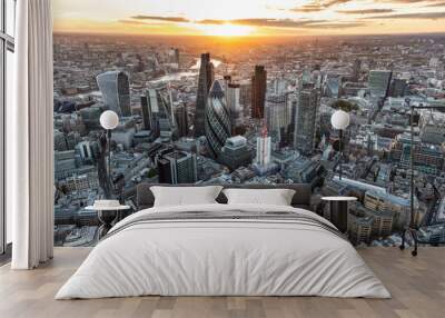 aerial london sunset financial district city skyscrapers uk Wall mural