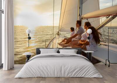 Family travel adventures on luxury yacht at sunset Wall mural