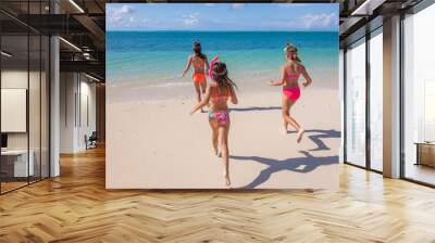 Young Caucasian girls in swimwear happiness beach holiday Wall mural